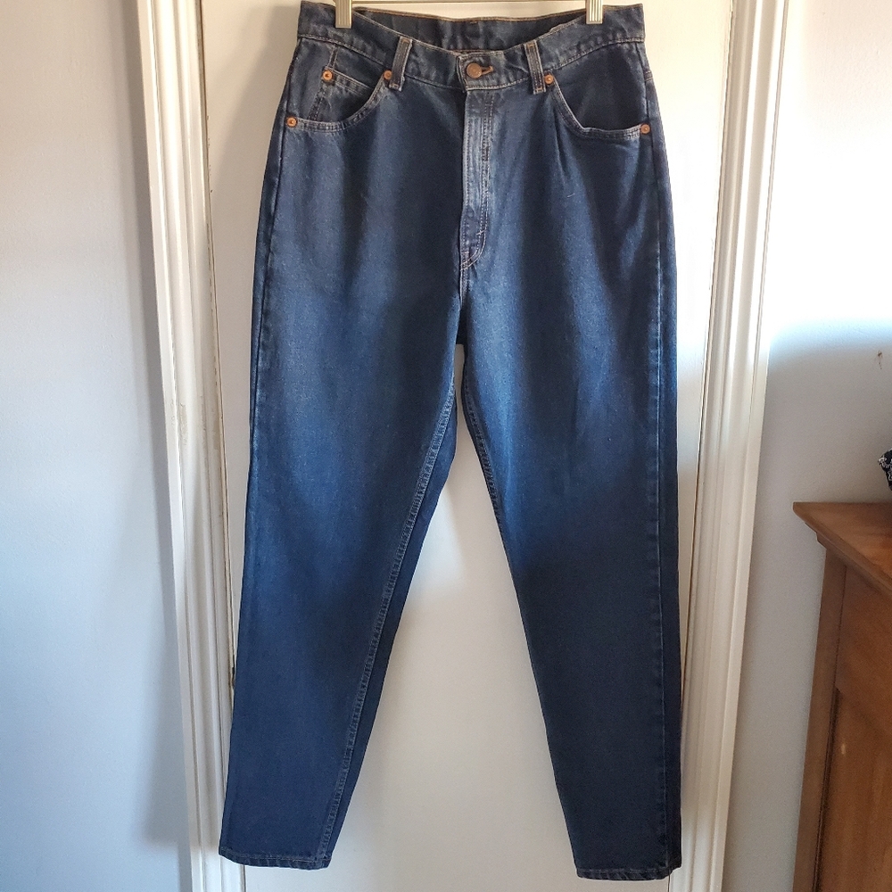 Vintage Levi's 921 Tapered Leg Orange Tab Jeans Dark Denim 90s cigarette Size 12